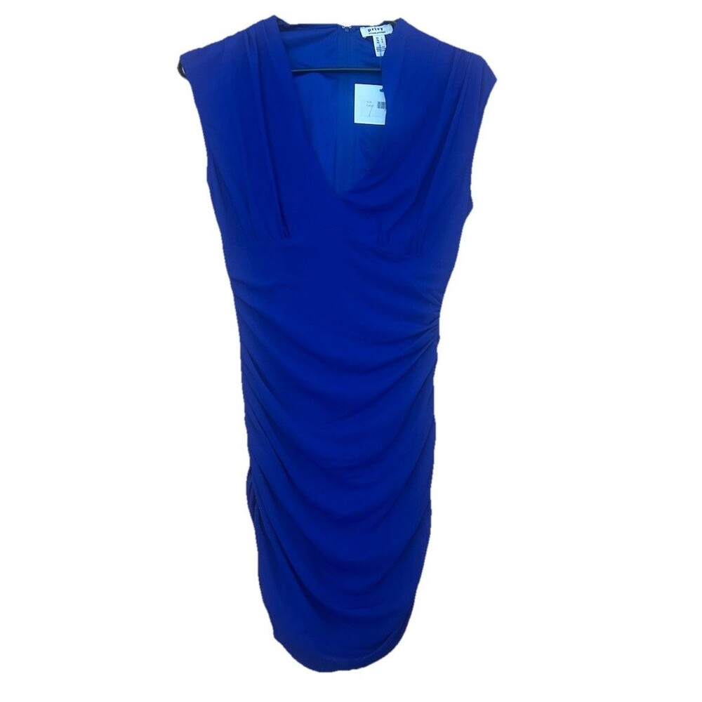 Privy Privately Privileged Blue Stretch Bodycon Ruched Dress Sz L Cocktail NEW